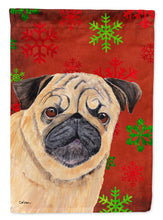 Load image into Gallery viewer, Pug Red and Green Snowflakes Holiday Christmas Garden Flag – Decorative Outdoor Yard Flag