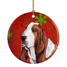 Load image into Gallery viewer, Basset Hound Red Snowflakes Holiday Christmas Ornament - Round Ceramic Ornament – Artist-Designed Keepsake Decoration SC9412