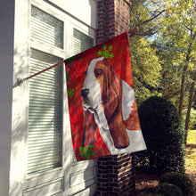 Load image into Gallery viewer, Basset Hound Red and Green Snowflakes Holiday Christmas Flag Canvas House Size