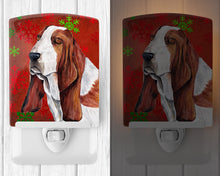 Load image into Gallery viewer, Basset Hound Red and Green Snowflakes Holiday Christmas Ceramic Night Light SC9412CNL