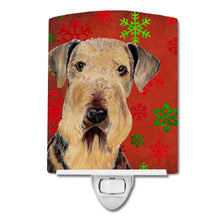 Load image into Gallery viewer, Airedale Red and Green Snowflakes Holiday Christmas Ceramic Night Light SC9413CNL