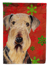 Load image into Gallery viewer, Airedale Red and Green Snowflakes Holiday Christmas Garden Flag – Decorative Outdoor Yard Flag