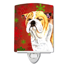 Load image into Gallery viewer, Bulldog English Red and Green Snowflakes Holiday Christmas Ceramic Night Light SC9414CNL