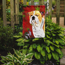 Load image into Gallery viewer, Bulldog English Red and Green Snowflakes Holiday Christmas Garden Flag – Decorative Outdoor Yard Flag