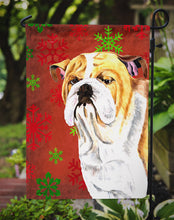 Load image into Gallery viewer, Bulldog English Red and Green Snowflakes Holiday Christmas Garden Flag – Decorative Outdoor Yard Flag
