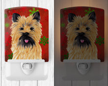 Load image into Gallery viewer, Cairn Terrier Red and Green Snowflakes Holiday Christmas Ceramic Night Light SC9415CNL