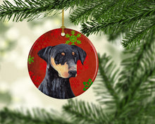 Load image into Gallery viewer, Doberman Red Snowflakes Holiday Christmas Ornament - Round Ceramic Ornament – Artist-Designed Keepsake Decoration SC9417