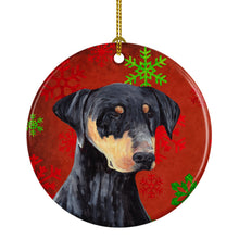 Load image into Gallery viewer, Doberman Red Snowflakes Holiday Christmas Ornament - Round Ceramic Ornament – Artist-Designed Keepsake Decoration SC9417