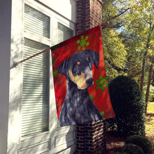 Load image into Gallery viewer, Doberman Red and Green Snowflakes Holiday Christmas Flag Canvas House Size