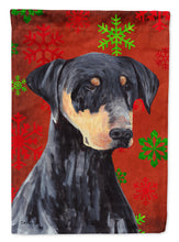 Load image into Gallery viewer, Doberman Red and Green Snowflakes Holiday Christmas Flag Canvas House Size