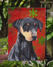 Load image into Gallery viewer, Doberman Red and Green Snowflakes Holiday Christmas Garden Flag – Decorative Outdoor Yard Flag