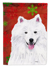 Load image into Gallery viewer, American Eskimo Red  Green Snowflakes Holiday Christmas Flag Canvas House Size