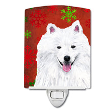 Load image into Gallery viewer, American Eskimo Red and Green Snowflakes Holiday Christmas Ceramic Night Light SC9419CNL
