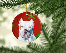 Load image into Gallery viewer, Pit Bull Red Snowflakes Holiday Christmas Ornament - Round Ceramic Ornament – Artist-Designed Keepsake Decoration SC9421