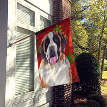 Load image into Gallery viewer, Saint Bernard Red and Green Snowflakes Holiday Christmas Flag Canvas House Size