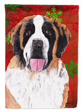 Load image into Gallery viewer, Saint Bernard Red and Green Snowflakes Holiday Christmas Flag Canvas House Size