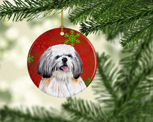 Load image into Gallery viewer, Shih Tzu Red Snowflakes Holiday Christmas Ornament - Round Ceramic Ornament – Artist-Designed Keepsake Decoration SC9423