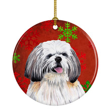 Load image into Gallery viewer, Shih Tzu Red Snowflakes Holiday Christmas Ornament - Round Ceramic Ornament – Artist-Designed Keepsake Decoration SC9423