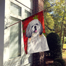 Load image into Gallery viewer, Shih Tzu Red and Green Snowflakes Holiday Christmas Flag Canvas House Size