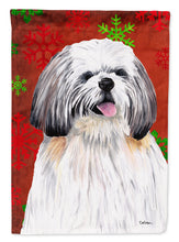 Load image into Gallery viewer, Shih Tzu Red and Green Snowflakes Holiday Christmas Flag Canvas House Size
