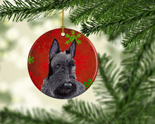 Load image into Gallery viewer, Scottish Terrier Red Snowflakes Holiday Christmas Ornament - Round Ceramic Ornament – Artist-Designed Keepsake Decoration SC9426
