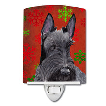 Load image into Gallery viewer, Scottish Terrier Red and Green Snowflakes Holiday Christmas Ceramic Night Light SC9426CNL