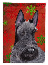 Load image into Gallery viewer, Scottish Terrier Red and Green Snowflakes Holiday Christmas Garden Flag – Decorative Outdoor Yard Flag