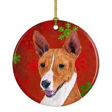 Load image into Gallery viewer, Basenji Red Snowflakes Holiday Christmas Ornament - Round Ceramic Ornament – Artist-Designed Keepsake Decoration SC9427