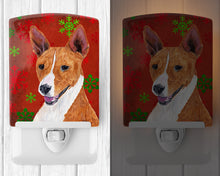 Load image into Gallery viewer, Basenji Red and Green Snowflakes Holiday Christmas Ceramic Night Light SC9427CNL