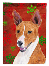 Load image into Gallery viewer, Basenji Red and Green Snowflakes Holiday Christmas Garden Flag – Decorative Outdoor Yard Flag