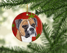 Load image into Gallery viewer, Boxer Red Snowflakes Holiday Christmas Ornament - Round Ceramic Ornament – Artist-Designed Keepsake Decoration SC9430