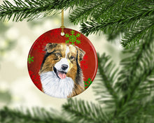 Load image into Gallery viewer, Australian Shepherd Red Snowflakes Holiday Christmas Ornament - Round Ceramic Ornament – Artist-Designed Keepsake Decoration SC9437