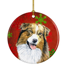 Load image into Gallery viewer, Australian Shepherd Red Snowflakes Holiday Christmas Ornament - Round Ceramic Ornament – Artist-Designed Keepsake Decoration SC9437
