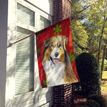 Load image into Gallery viewer, Australian Shepherd Red and Green Snowflakes Holiday Christmas Flag  House Size