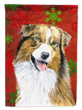 Load image into Gallery viewer, Australian Shepherd Red and Green Snowflakes Holiday Christmas Flag  House Size