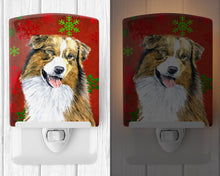 Load image into Gallery viewer, Australian Shepherd Red Green Snowflakes Christmas Ceramic Night Light SC9437CNL