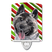 Load image into Gallery viewer, Akita Candy Cane Holiday Christmas Ceramic Night Light SC9480CNL