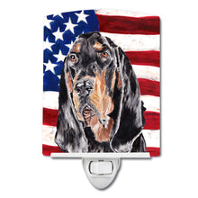 Load image into Gallery viewer, Black and Tan Coonhound with American Flag Ceramic Night Light SC9511CNL