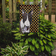 Load image into Gallery viewer, Bull Terrier Halloween Candy Corn Garden Flag – Decorative Outdoor Yard Flag