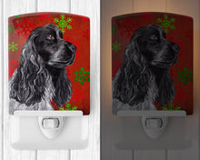 Load image into Gallery viewer, Black Cocker Spaniel Red Snowflakes Holiday Ceramic Night Light SC9582CNL