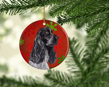 Load image into Gallery viewer, Black Cocker Spaniel Red Snowflakes Holiday Ornament - Round Ceramic Ornament – Artist-Designed Keepsake Decoration SC9582CO1