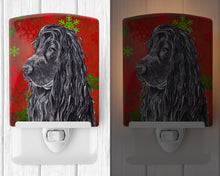 Load image into Gallery viewer, Black Cocker Spaniel Red Snowflakes Holiday Ceramic Night Light SC9583CNL