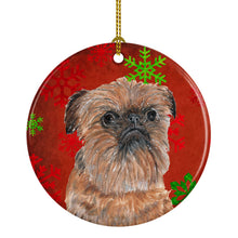 Load image into Gallery viewer, Brussels Griffon Red Snowflakes Holiday Ornament - Round Ceramic Ornament – Artist-Designed Keepsake Decoration SC9586CO1