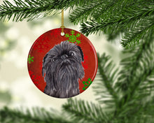 Load image into Gallery viewer, Brussels Griffon Red Snowflakes Holiday Ornament - Round Ceramic Ornament – Artist-Designed Keepsake Decoration SC9587CO1