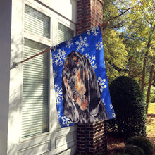 Load image into Gallery viewer, Coonhound Blue Snowflake Winter Flag Canvas House Size