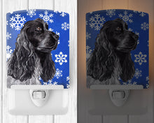 Load image into Gallery viewer, Black Cocker Spaniel Winter Snowflakes Ceramic Night Light SC9596CNL