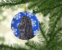 Load image into Gallery viewer, Black Cocker Spaniel Winter Snowflakes Ornament - Round Ceramic Ornament – Artist-Designed Keepsake Decoration SC9597CO1