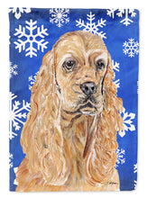 Load image into Gallery viewer, Cocker Spaniel Blue Snowflake Winter Flag Canvas House Size