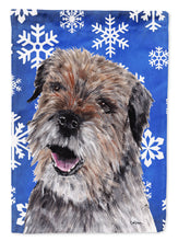 Load image into Gallery viewer, Border Terrier Blue Snowflake Winter Flag Canvas House Size