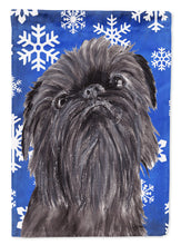 Load image into Gallery viewer, Brussels Griffon Blue Snowflake Winter Flag Canvas House Size